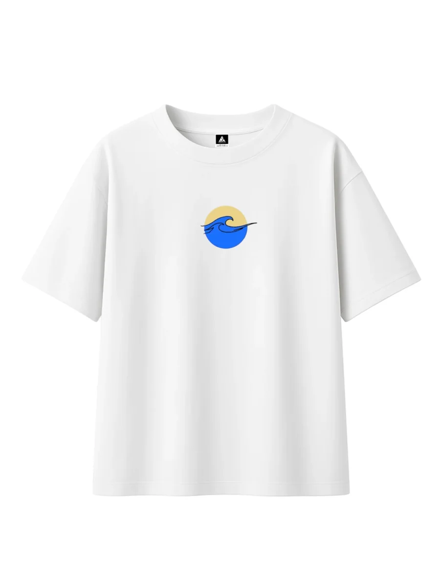 T-shirt Minimaliste Brodé 100% Coton – Design Vague (F)