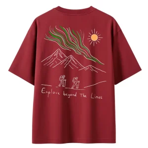 T-shirt Minimaliste Brodé 100% Coton – Design Randonnée (F)