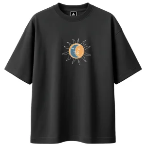 T-shirt Minimaliste Brodé 100% Coton – Design Soleil/Lune