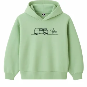 Hoodie 460g 100% Coton – Broderie Minimaliste - Design Surf (F)