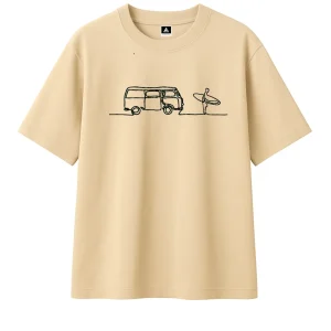 T-shirt Minimaliste Brodé 100% Coton – Design Surf (F)