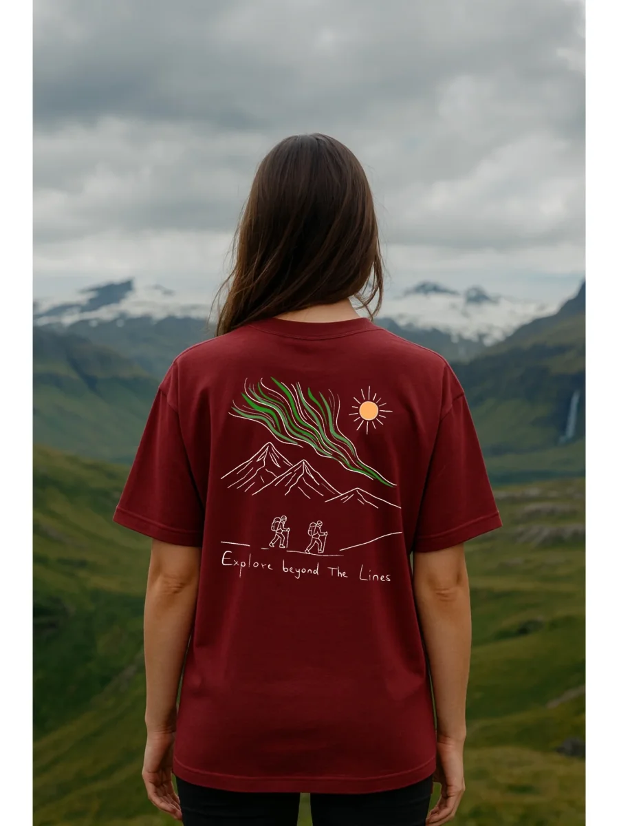 T-shirt Minimaliste Brodé 100% Coton – Design Randonnée (F) - Image 2