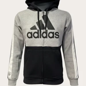 Veste zippé grise et noir à capuche